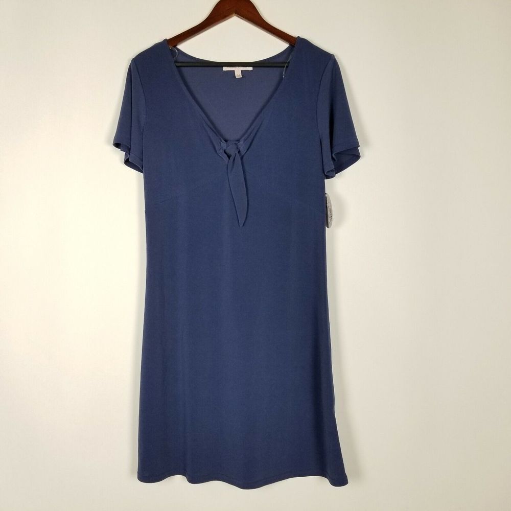 Harlow & Rose Women's Dress Size S Blue Tie Front Short Sleeve Keyhole New
